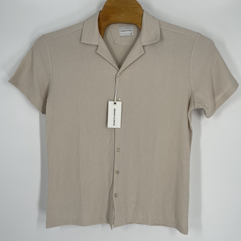 Blanco By Nature Men's Textured Cotton Lightweight Button Sand‎ Shirt Size M